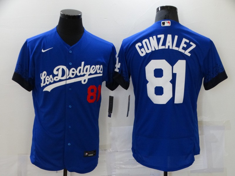 Men Los Angeles Dodgers #81 Gonzalez Blue City Edition Elite Nike 2021 MLB Jersey->green bay packers->NFL Jersey